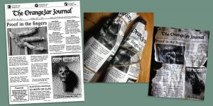 Wrote and designed a one-page post zombie apocalypse periodical for OrangeJar products